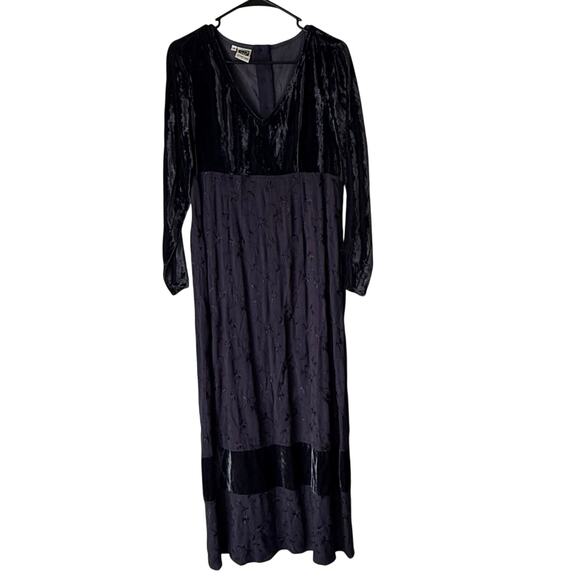 Johnny Was Oversized Small Vintage 90s Blue Whimsigoth Velvet Maxi Floral Dress - Picture 1 of 10